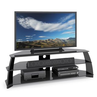 Corliving Tap 609 t Taylor Extra Wide Glossy Black Tv Stand With Glass Shelves