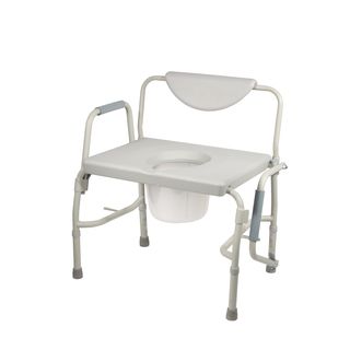 Bariatric Drop Arm Bedside Commode Chair (BariatricAdjustable height Yes. 17.5 inches to 23 inchesWheeled NoMaterials SteelWeight capacity 1000 poundsDimensions 26.25 inches x 20 inches x 17.5 inchesEasy to release arm mechanism allows for safe later