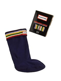 Hunter Toddlers & Kids Striped & Cuffed Welly Sock   Navy