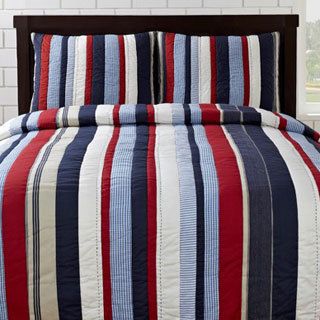 Cameron Red/ Blue Striped 3 piece Quilt Set