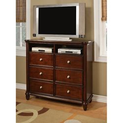Hawthorne 6 drawer Media Chest (Kiln dried solid poplar and birch veneersFinish Brown cherry finishBrushed silver hardwareDrawers feature Kenlin metal drawer glides with built in stopsDust proofing under bottom drawers for added protection to your clothi
