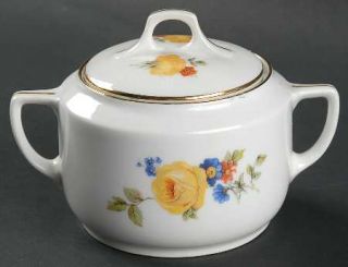 Edelstein 1389 Sugar Bowl & Lid, Fine China Dinnerware   Yellow Roses, Blue & Ru