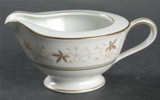 Noritake Warwick Creamer, Fine China Dinnerware   Gold Leaves, Tan Scrolls