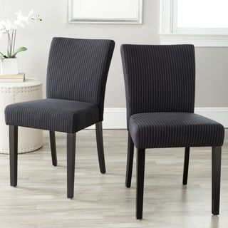 Safavieh Camille Black Pinstripe Dining Chairs (set Of 2) (BlackMaterials Pine/ birch wood, cotton fabricFinish EspressoSeat dimensions 23 inches wide x 16 inches deepSeat height 20 inchesDimensions 34 inches high x 19 inches wide x 24 inches deepThi