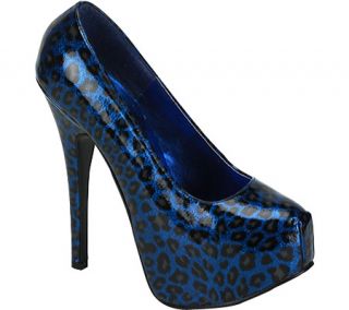Womens Bordello Teeze 37   Blue Pearlized Cheetah Patent High Heels