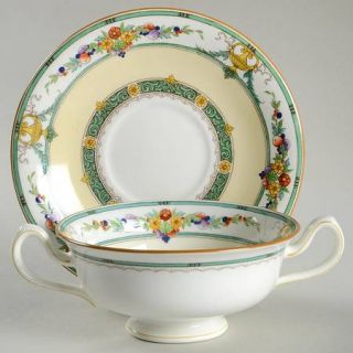 Minton Helena Green Footed Cream Soup Bowl & Saucer Set, Fine China Dinnerware  