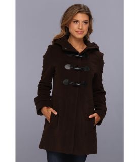 Cole Haan Wool Plush Hooded Toggle Coat Womens Coat (Brown)