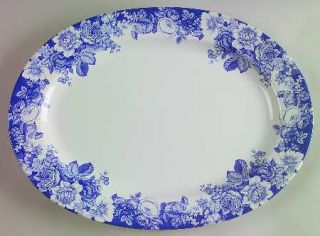 Nautica Indigo Rose 14 Oval Serving Platter, Fine China Dinnerware   Blue Flora
