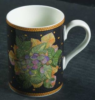 Sasaki China Ravenna Charcoal Mug, Fine China Dinnerware   Fruit&Leaves On Charc