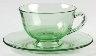 Fostoria Fairfax Green Footed Cup & Saucer Set   2375, Green,  Service Pieces On