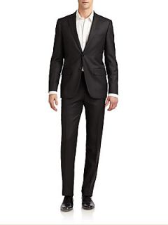 Wool Two Button Stripe Suit/Slim Fit   Dark Grey