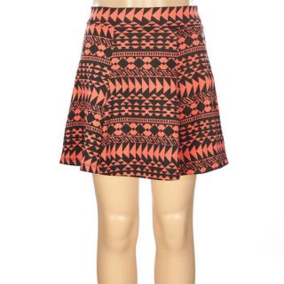 Ethnic Print Girls Ponte Skater Skirt Coral Combo In Sizes Small, Lar