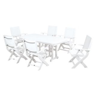 Polywood Coastal 7 Piece Sling Dining Furniture Set   White/White