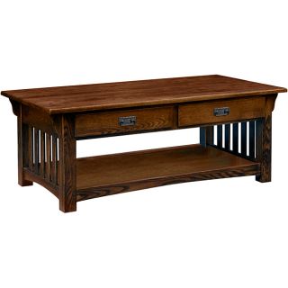 Sienna Two drawer Coffee Table (Solid ash and oak veneersFinish Hand padded ash and oakMission designTwo drawersBottom display shelfDimensions 48 inches long x 24 inches wide x 19 inches high Assembly Required)