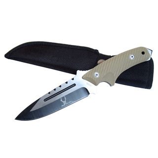 9 inch Bone Edge Two Tone Blade Hunting Knife (Black & silver Blade materials Stainless steel Handle materials G10 handle Blade length 4.5 inches Handle length 4.5 inches Weight 1 pound Dimensions 9 inches long x 6 inches wide x 3 inches high Before