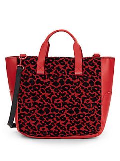 Animal Mania Two Tone Faux Leather Tote   Red Leopard