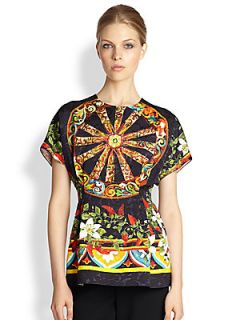 Dolce & Gabbana Floral Wheel Print Brocade Top   Black