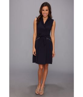 Calvin Klein Sleeveless Shirt Dress w/ Self Tie Belt Womens Dress (Blue)