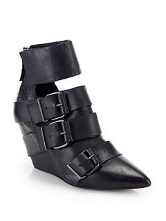 Elisanero Leather Strappy Wedge Ankle Boots   Black