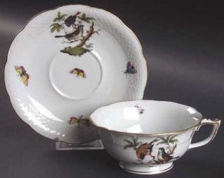 Herend Rothschild Bird (Ro) Footed Cup & Saucer Set, Fine China Dinnerware   Bir