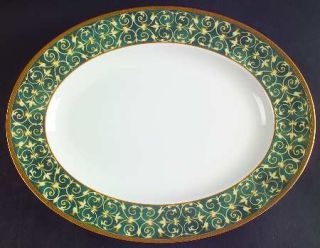 Wedgwood Everleigh 13 Oval Serving Platter, Fine China Dinnerware   Dark Green
