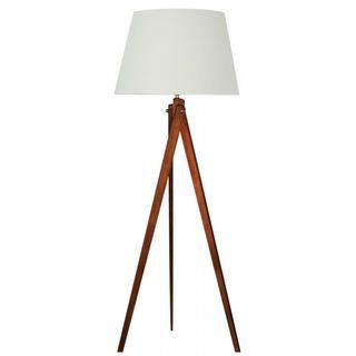 Designer Wood Tripod Floor Lamp With Brushed Nickel Accents