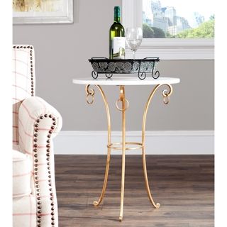 Safavieh Hidden Treasures White Granite Brass/iron Accent Table (WhiteMaterials Iron, brass and graniteFinish BrassDimensions 25.5 inches high x 20 inches wide x 20 inches deep )