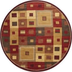 Hand tufted Contemporary Red/brown Geometric Square Mayflower Burgundy Wool Abstract Rug (8 Round)