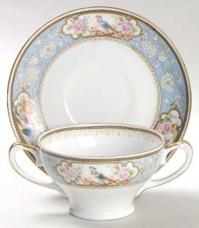 Hutschenreuther Bird Of Paradise Footed Bouillon Cup & Saucer, Fine China Dinner