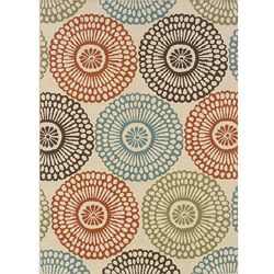 Ivory/ Blue Outdoor Area Rug (37 X 56)