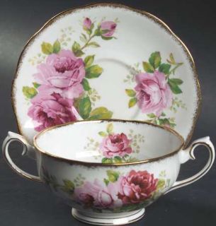 Royal Albert American Beauty (White Background) Footed Cream Soup Bowl & Saucer