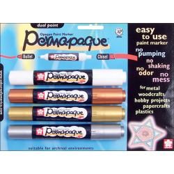 Permapaque Dual point Multicolor Metallic Carded Paint Markers (set Of 4)