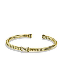David Yurman Pave Diamonds & 18K Yellow Gold Cuff Bracelet   Gold