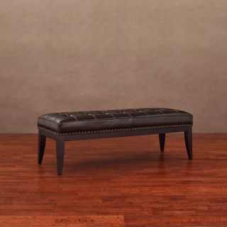 Valencia Dark Brown Leather Nail Head Bench (Polyurethane coated cow leather Upholstery color Dark brownFire retardant foam cushioningAntique, dark brass finished individual nail headsMeasurements 16.5 inches high x 18 inches wide x 48 inches deep Avoid