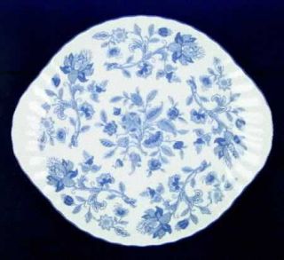 Minton Hardwick Handled Cake Plate, Fine China Dinnerware   Blue Flowers & Leave