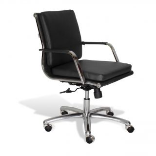 J and K Black Alfred Low Back Office Chair (BlackMaterials Steel, eco leatherFinish Black Seat height 18 to 22 inchesAdjustable height 34 to 38 inchesWheels YesArms YesSeat dimensions 21 inches wide x 23 inches deepTotal height 34 to 38 inchesAsse