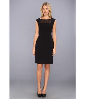 Calvin Klein Sheath Dress w/ Dotted Illusion Top Womens Dress (Black)