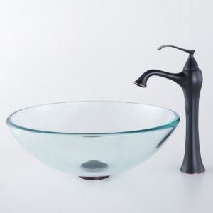 Kraus C GV 101 12mm 15000ORB Exquisite Ventus Clear Glass Vessel Sink and Ventus
