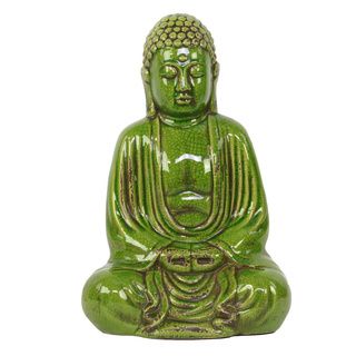 Green Ceramic Sitting Buddha (10 inches wide x 6 inches deep x 16 inches highFor decorative purposes only CeramicSize 10 inches wide x 6 inches deep x 16 inches highFor decorative purposes only)