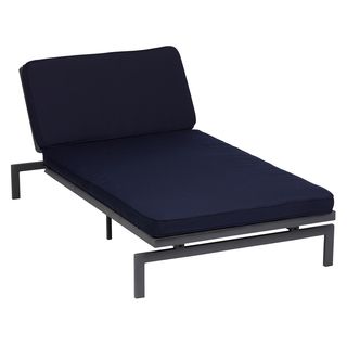 Alyssa Navy Adjustable Outdoor Chaise With Sunbrella Fabric Cushion (NavyMaterials Metal, acrylic fabric, foam, poly fillFinish Powder coated dark greyFill Polyester fill, foamClosure ZipperEdging Corded edgeReverses to the same fabricMildew, fade an