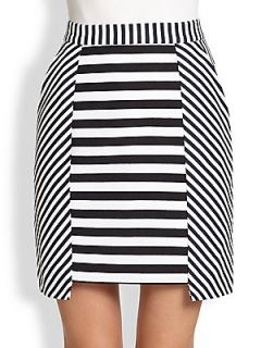 Whit Contrast Striped Scuba Skirt   Navy White