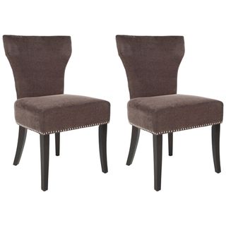 Safavieh Matty Brown Polyester Nailhead Dining Chair (set Of 2) (BrownMaterials Polyester Fabric and WoodFinish EspressoSeat height 20.5 in.Seat dims 21.3 W. x 18.1 in D.Chair Dimensions 36.8 in. H. x 22.4 in. W. x 24.4 in D.Number of boxes this will