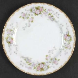 Noritake Petite Fleur Bread & Butter Plate, Fine China Dinnerware   Pink & Gray
