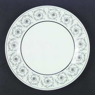 Noritake Piccadilly Dinner Plate, Fine China Dinnerware   Gray Scrolls & Flowers