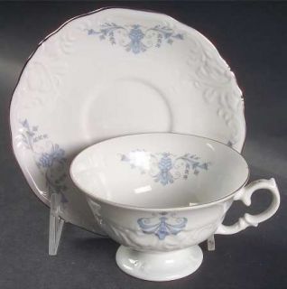 Walbrzych Regency Footed Cup & Saucer Set, Fine China Dinnerware   Pale Blue Flo