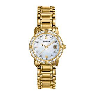 Bulova Womens Mother of Pearl Diamond Accent Watch, Gold