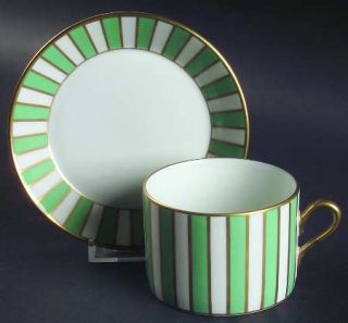 Richard Ginori Amadeus Green Flat Cup & Saucer Set, Fine China Dinnerware   Mint