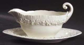 Wedgwood Cream Color On Cream Color (Shell Edge) Gravy Boat & Underplate (Relish