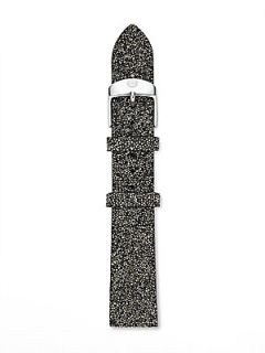Michele Watches 18MM Crystal & Nubuck Leather Watch Strap   Black