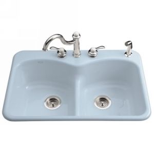 Kohler K 6626 3 6 LANGLADE Langlade Smart Divide Kitchen Sink  3 Hole Faucet Dri
